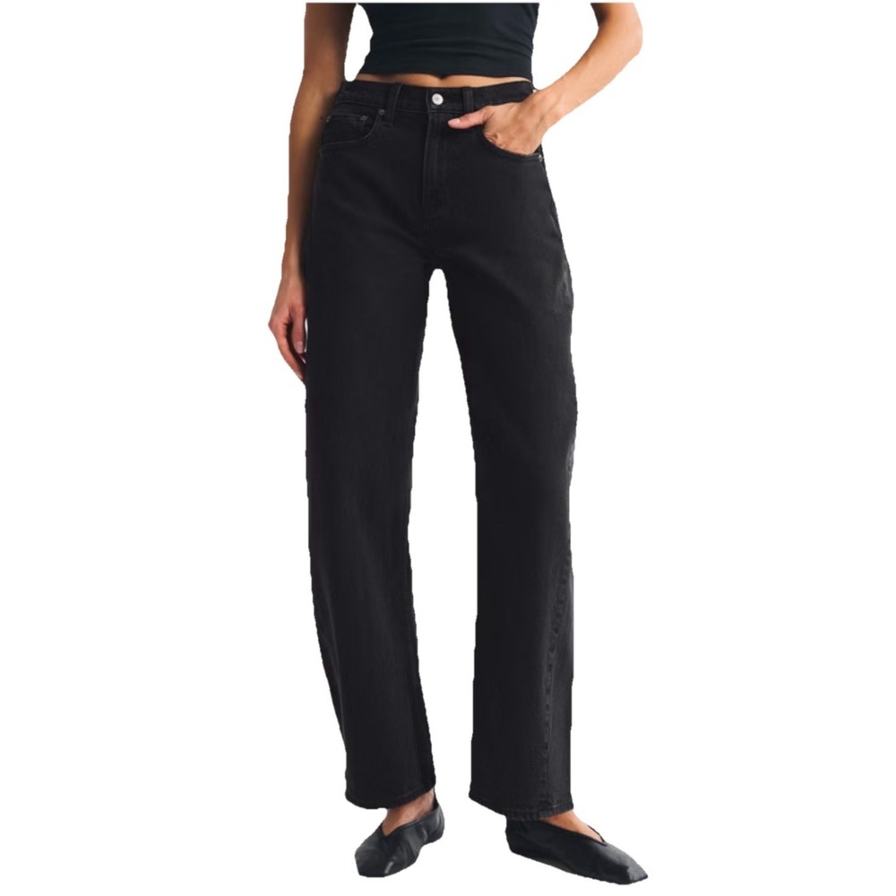 Abercrombie & Fitch The Barrel Jean Women's 28 LONG Black Cotton Denim Mid Rise